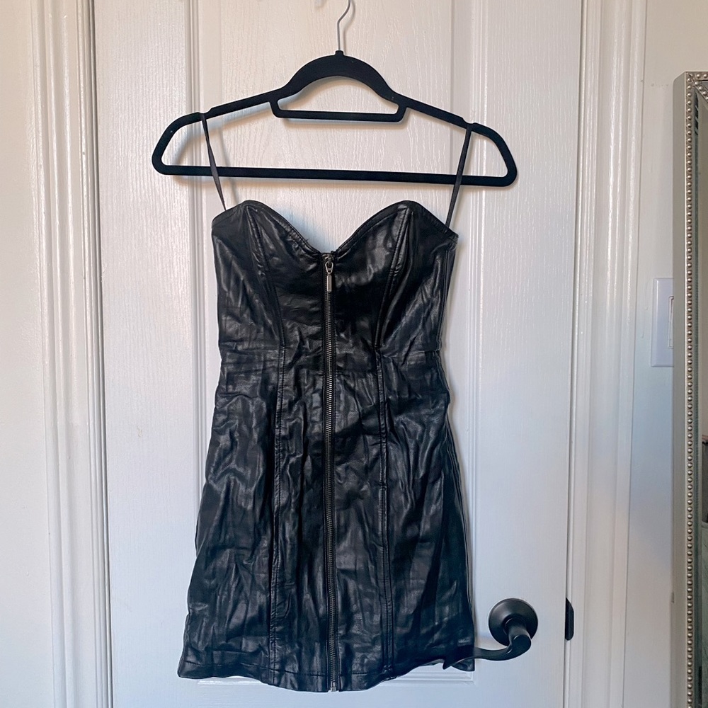 🔥Faux Leather Strapless Dress